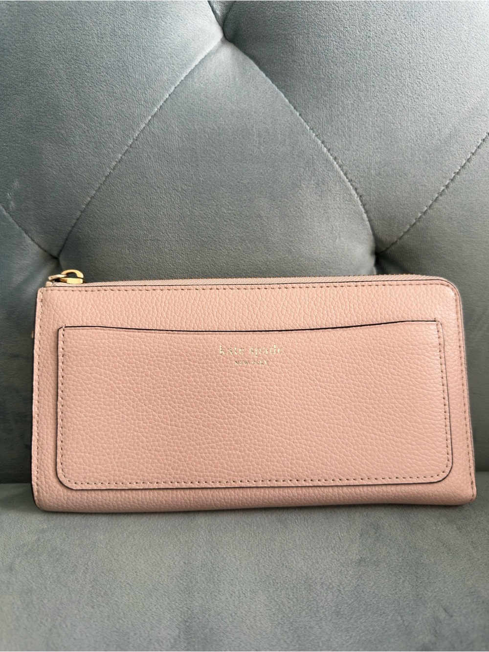 kate spade Pebbled Leather Zip Wallet in Blush Pink